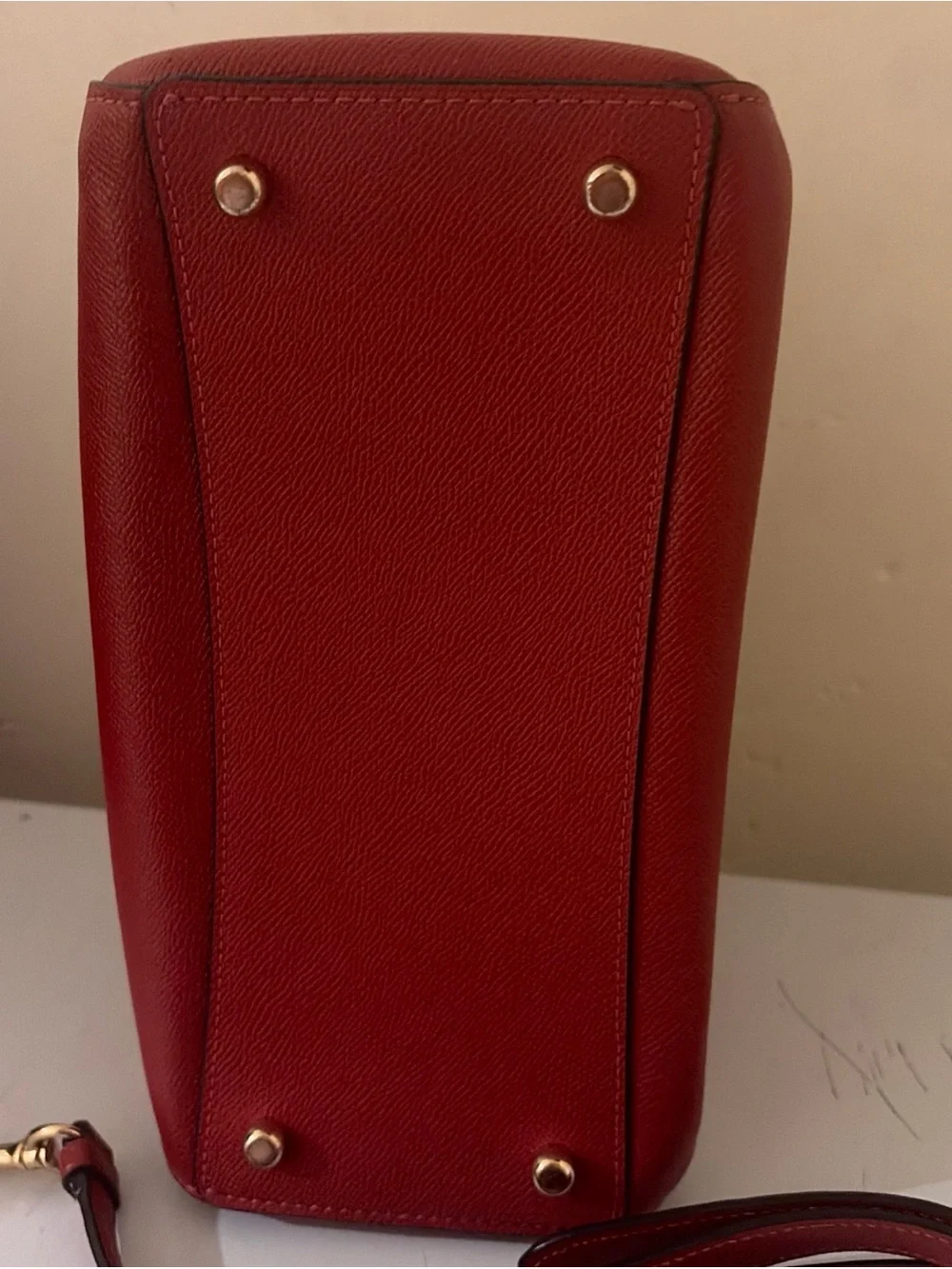 Coach Red Leather Satchel with Gold Hardware and Removable Strap